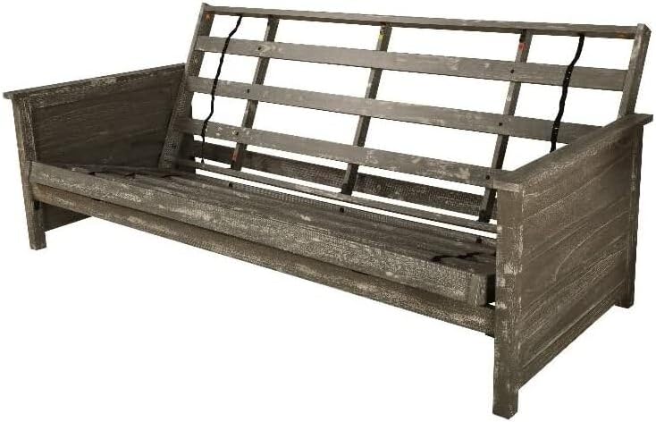 Baroque Brilliance Weathered Finish Futon Frame Set with Mattress - 79" L x 37" D x 33" H - Converts to Standard Full-Size Bed Frame Only/Weathered Gray