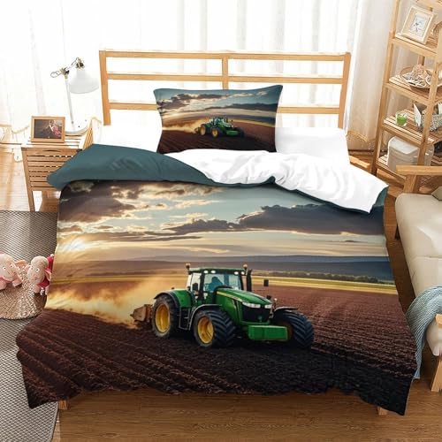 LILIlaobiao Johndeer Traktor Bettwäsche Mit Kissenbezug: 80 X 80cm 135x200cm John traktorbettwäsche Kinder Biber Traktorkopf Bettbezug Waschbar Für Jungen & Mädchen
