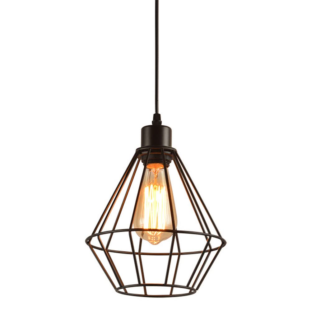 HXYSXHJUO Traditional Lantern Pendant Lamp For Bedside Black Cage Ceiling Hanging With Hollow Lampshade Chandelier Restaurant Island Lights 8.2inch