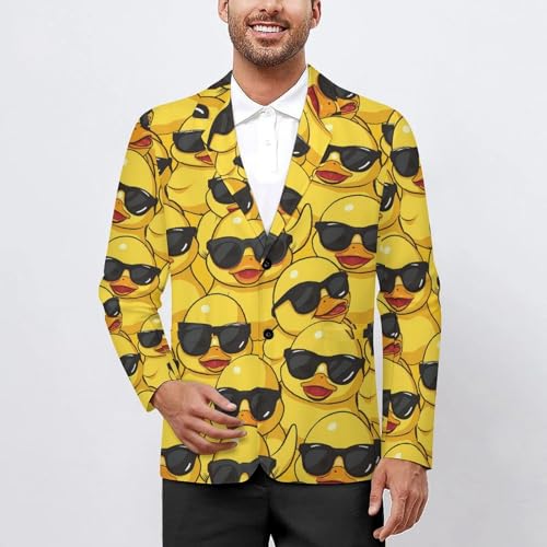 Yellow Duck with Glasses Men's Classic Fit Suit Two Button Novelty Printed Casual Stylish Blazer2