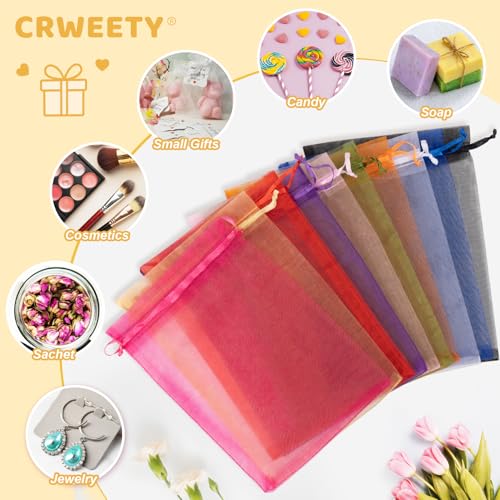 Image of Crweety 50 Pcs 5x7 Inch Gold Organza Bags, Small Mesh Gift Bags Drawtring for Wedding Favor Bridal Shower Party Favor, Luxury Jewelry Pouches for Candy, Treat Sachet Gift Wrap & Graduation Gifts