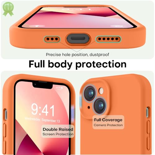 Image of LOVE 3000 Designed for iPhone 13 Case, Premium Silicone with [Soft Anti-Scratch Microfiber Lining] Shockproof Protective Phone Case for iPhone 13 Women Men Girls 6.1 inch, Bright Orange