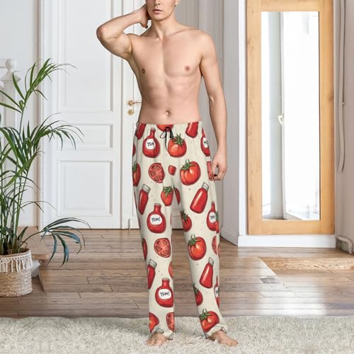 Mens Pajama Pants - Tomato Ketchup Red Print Soft Sleep Lounge Pants For Men, Casual Pj Bottoms With Pockets2