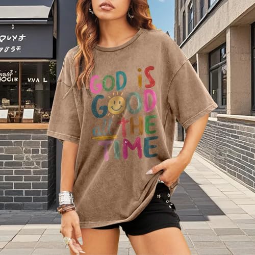 Image of Christian Shirts for Women Oversized God is Good Tshirt Vintage Religious Jesus Tees Inspirational Bible Verse Tops