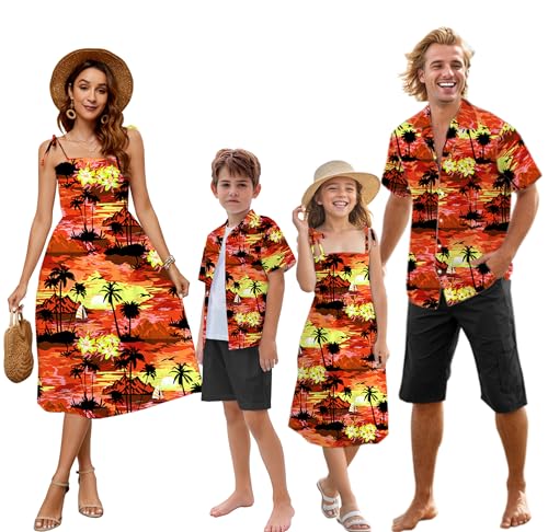 Image of SANGTREE Family Matching Hawaiian Outfits , Casual Beach Travel Clothes ,Vacation Clothing Set for Women & Men & Girls & Boys