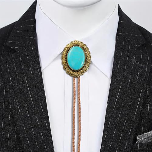Image of Jeilwiy Bolo Tie for Men Real Stone Westwern Cowboy Ties Silver Bolos Women Leather Necktie Gift for Birthday Christmas