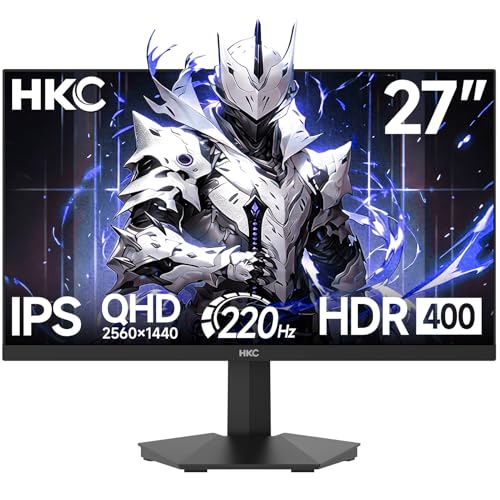 HKC G27H2DPro 27 Zoll QHD Gaming Monitor (2560x1440) | 200Hz (bis zu 220Hz) | Fast IPS Bildschirm 0.5ms | HDR400 | Adaptive Sync | DisplayPort 1.4 & HDMI 2.0 | neigbar | Gaming Monitor für PC