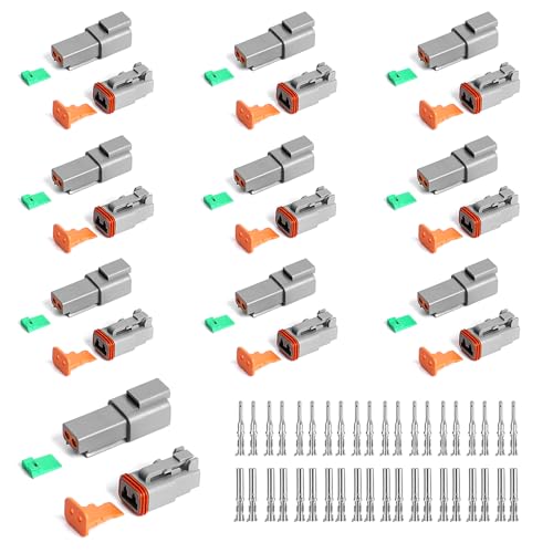 Deutscher Stecker KFZ 2 Polig 10er Set DT-Stecker-Set Wasserdichter Elektrischer Steckverbinder 22-18AWG Kabel SteckverbinderStecker für Auto Motorräder LKW Boots