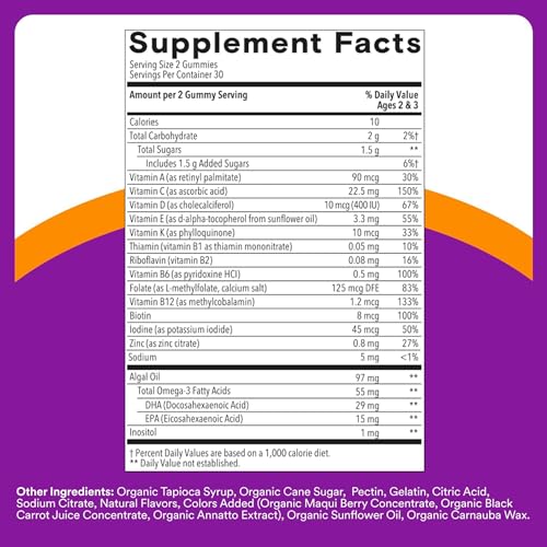 Image of SmartyPants Toddler Multivitamin Gummies, Omega 3 (DHA /EPA), Vitamins D3, C, Vitamin B12, B6, A, K & Zinc, Biotin, Gluten Free, Three Fruit Flavors, 60 Count (30 Day Supply)