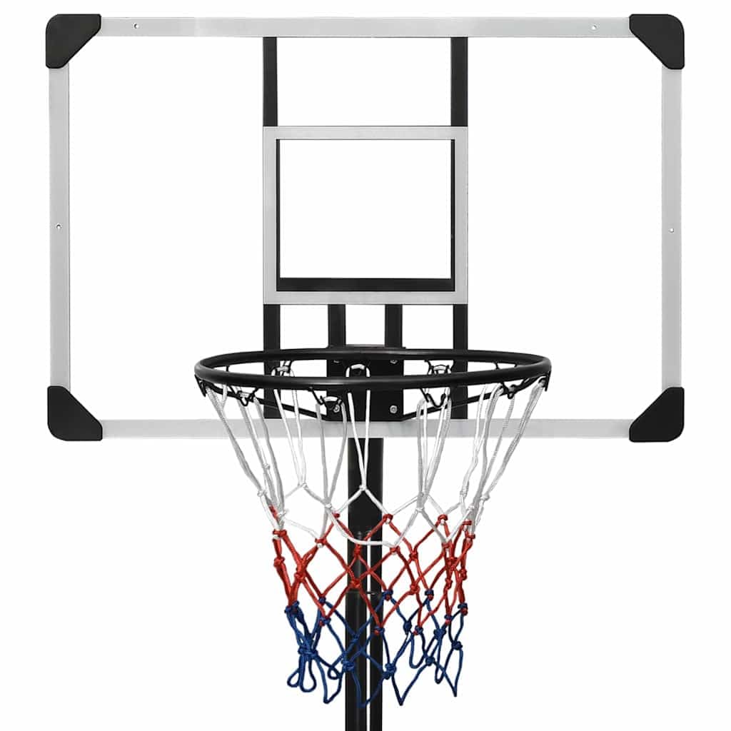 Supporto da basket regolabile in policarbonato, 235-305 cm, con cestino in acciaio e rete di nylon, portatile con ruote, per interni ed esterni