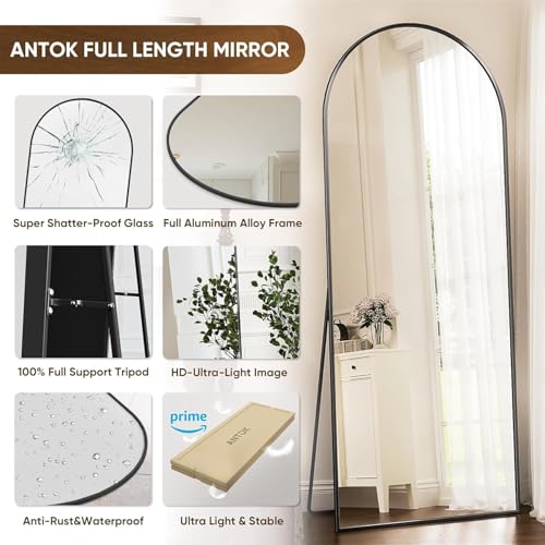 Full Length Mirror, 59"x18" Floor Mirror, Arch Floor Standing Mirror Freestanding Arch Full Body Mirrors with Stand for Bedroom, Hanging Mounted Mirrors for Living Room Cloakroom, Black