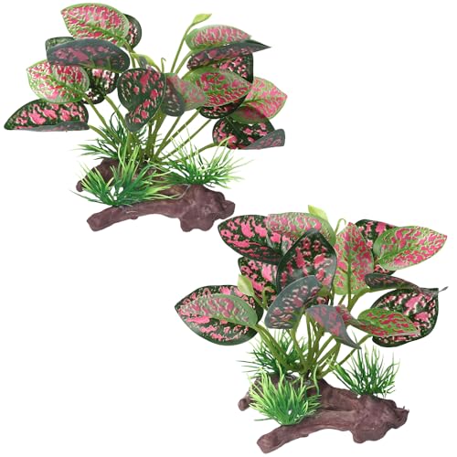 BEGONDIS 2Pcs Reptile Artificial Plants, Terrarium Plants Decorations, Aquarium Fish Tank Plant, Amphibian Habitat Hideout (Style-3)