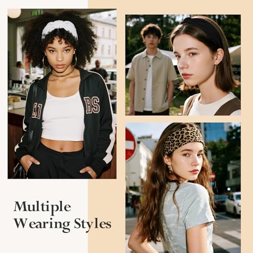 Image of HSEM Knotted Headbands for Women 6-Pack - Wide Soft Elastic Non-Slip Hair Bands - Thick Stretchy Sweat Bands for Washing Face, Makeup, Workout, Running, Spa, Yoga, Fashion, Leopard Print