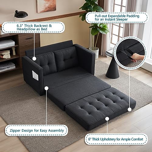Image of VINGLI Upgraded Loveseat Sleeper, 53.5 inch W 83 inch L Convertible Sofa Bed Couch Futon Couches for Living Room, Folding Couch Bed for Small Spaces, Fold Out Floor Gaming Sofa Bed for Basement, Black
