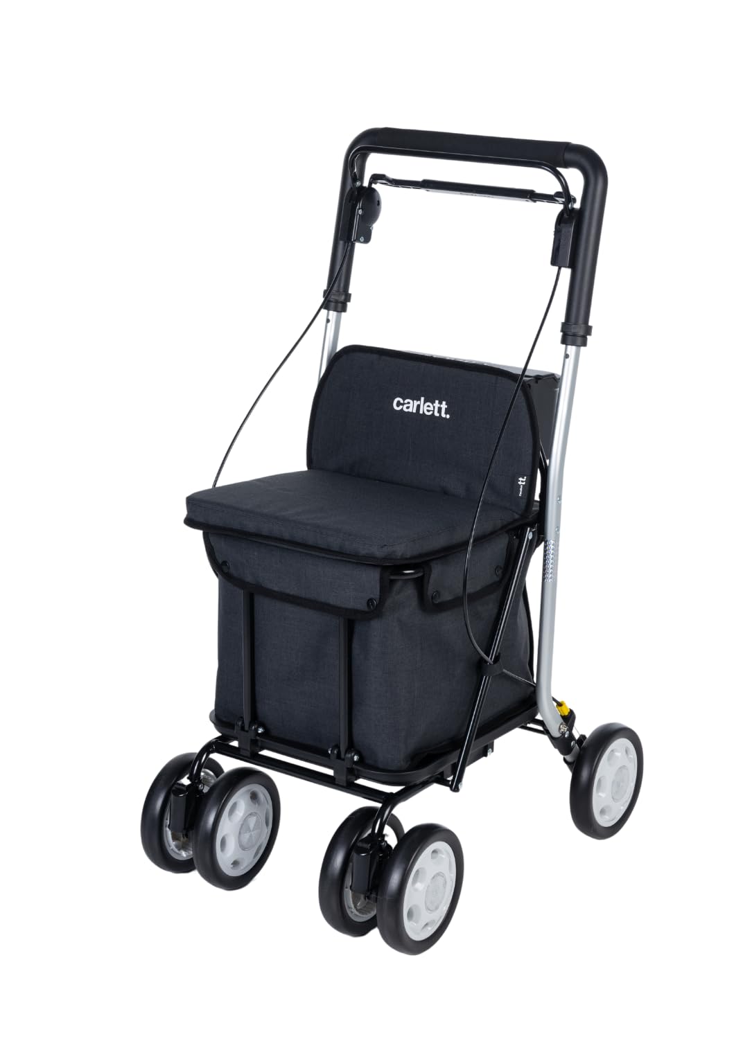 Carlett - Supermarket trolley - medical approved - seat with integrated backrest - 4 wheels with 3 positions - capacity 15 kg - Removable bag 29L - Colour Black
