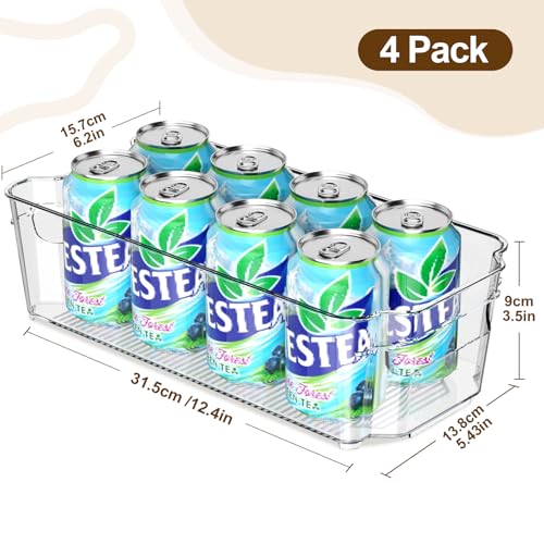 Image of Clear Fridge Organizer, Refrigerator Organizer Bins with Handle, Freezer, Kitchen Cabinet, Pantry Organization, BPA Free Fridge Organizers (12.4 inch 4 Pack)