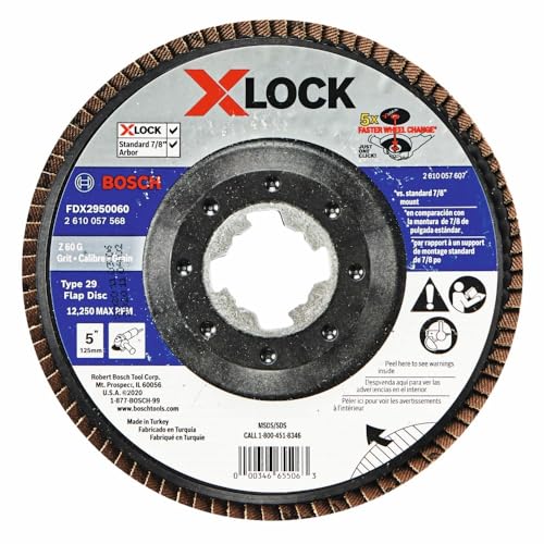 BOSCH FDX2950060 1-Piece 5 in. X-Lock Flap Disc 60 Grit Compatible with 7/8 in. Arbor Type 29 for Applications in Metal Blending and Grinding
