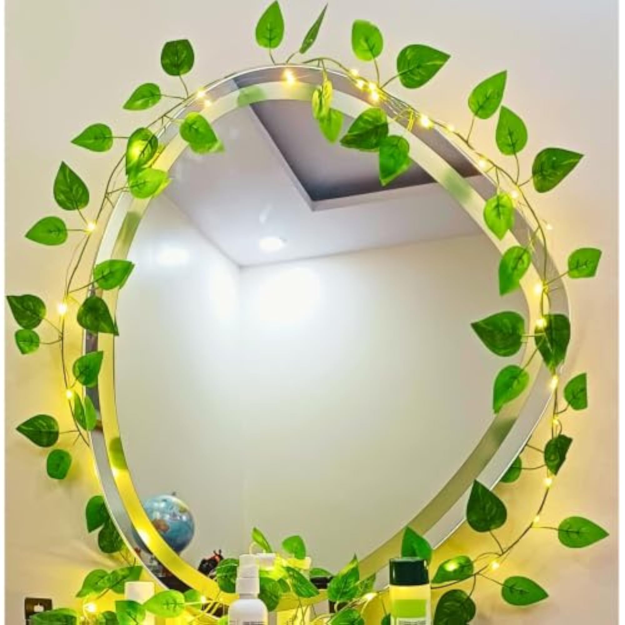 PartySanta Artificial Money Plant & String Lights, 2+2 Pieces