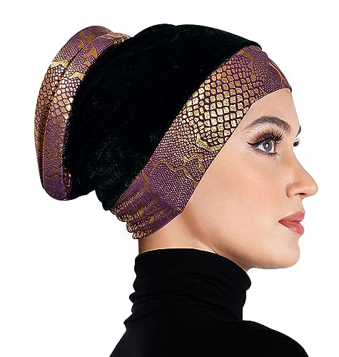 Middle Eastern Mall Venetian Turban Head Wrap Pretied Cap Easy Pull-On Women's Fashion Volumizer (Purple)