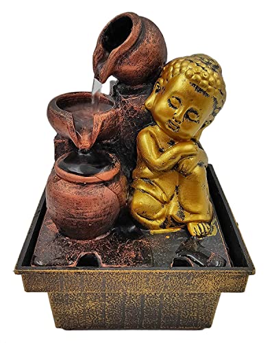 Image of GTC Beautiful Lord Buddha Mini Waterfall Fountain Show with Electric Water Pump for Home Decoration for Diwali Birthday Anniversary showpiece for Drawing Room Living Room (Brown, 1718), Resin