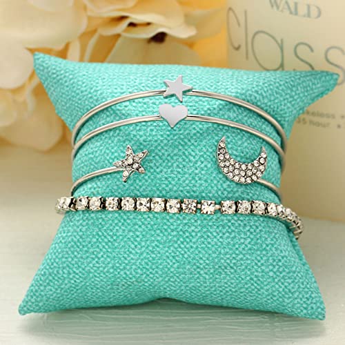 Yrolrorh SLH-001 Moon Star Bracelet Hand Chain Boho Rhinestone Open Cuff Silver Bracelets Set Jewelry Gifts thumb #2