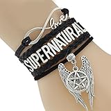 Infinity Love Supernatural Wrap Star Wings Leather Bracelet Custom Jewelry (Color: Black)