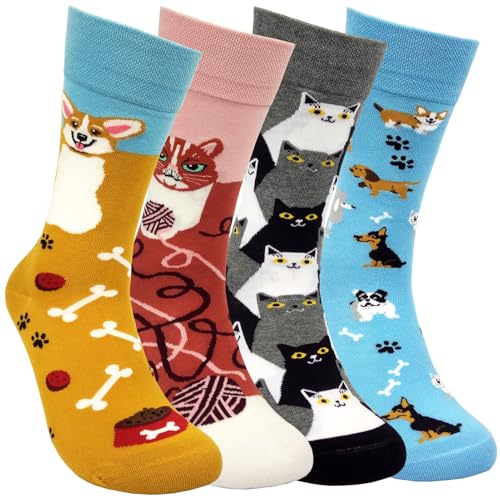 Image of HSELL Women Novelty Socks with Funny Animals Designs Cute Ideal for Cat Lover Breathable Cotton Socks for Daily Wear