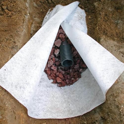 Malla Antihierbas Drenaje Francés de Tela Geotextil Blanca, Tela de Paisaje No Tejida de Alta Permeabilidad Al Agua, Estabiliza La Tela del Suelo para Muro de Contención / Camino de Entrada(1m(3.3ft)x