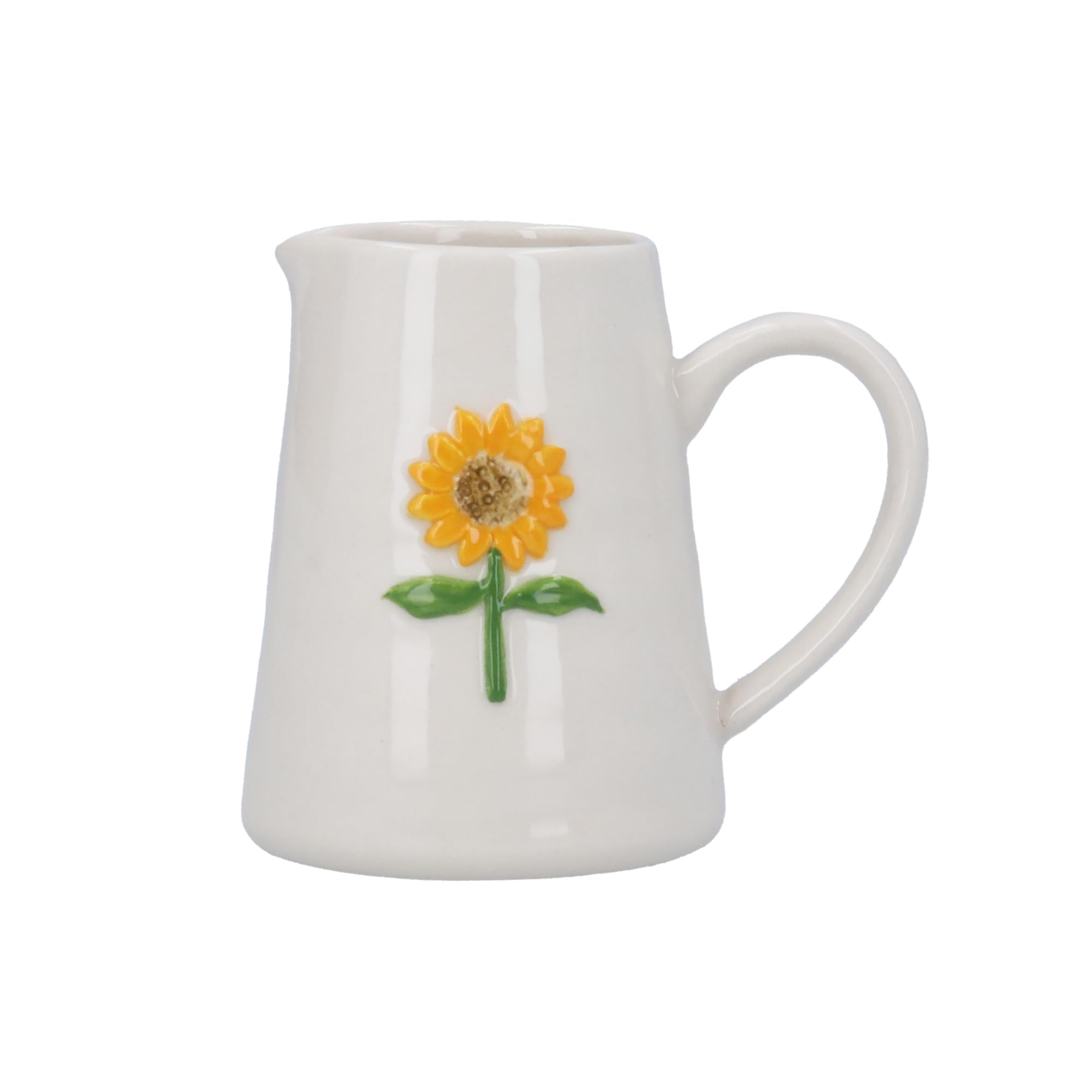 Gisela Graham London Embossed Sunflower Mini Serving Jug, White Stoneware, 150ml Capacity, Jug Shape