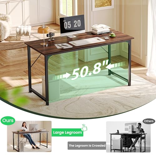 Image of Huuger Computer Desk, 54 Inch Office Desk, Gaming Desk with Storage, Writing Desk Work Desk for Home Office, Study, Modern Simple Desk, Large Legroom, Metal Frame, Walnut