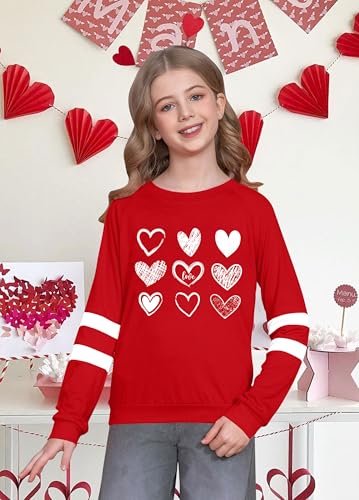 Image of LAZYCHILD Kids Valentine Shirt Girls Valentines Day Shirts Heart Graphic Long Sleeve Striped Tee Tops 5-14 Years