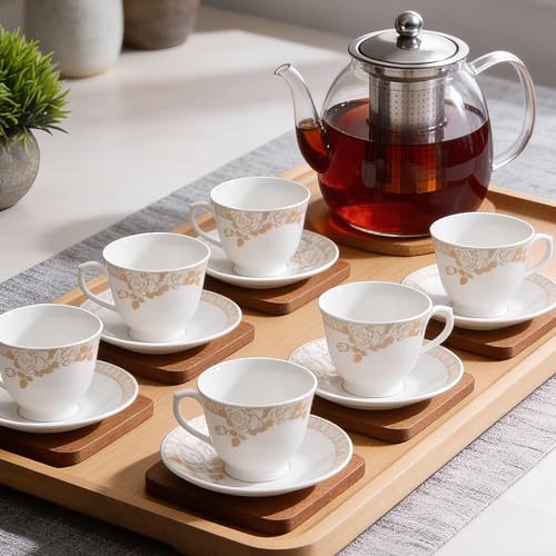 Image of U.P.C. Toughened Glass Cup with Saucer Set of 12 Pcs (S-Cup White11)