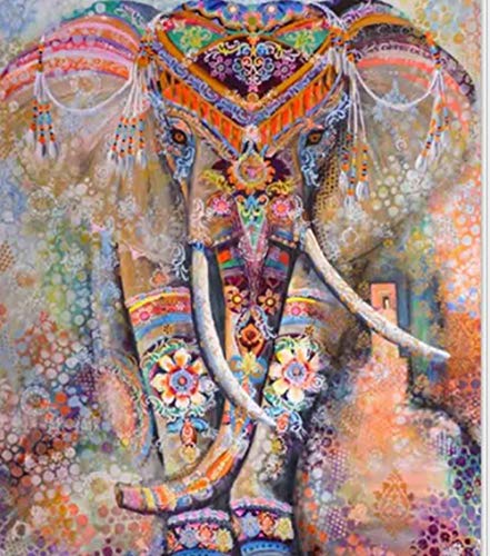 Mandala Tapisserie murale à suspendre style bohème pour dortoir, Polyester, Éléphant orange., 150x130cm