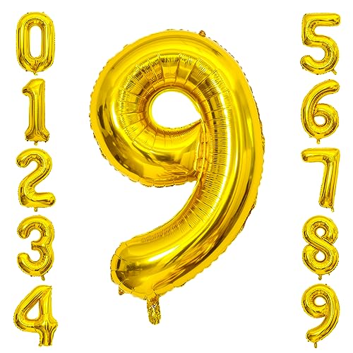 Image of Gold Number Balloons Birthday Balloons - Giant Gold Number 9 Balloon 40 inch, Numbers Balloon Birthday Decorations, Gold Party Supplies for Women Men