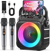 Karaoke Maschine mit 2 kabellosen Mikrofonen, [Neueste] Karaoke Anlage für Erwachsene und Kinder, tragbare Karaoke Box Bluetooth Lautsprecher, TV-kompatibel, PA Lautsprecher für Party und Geburtstag