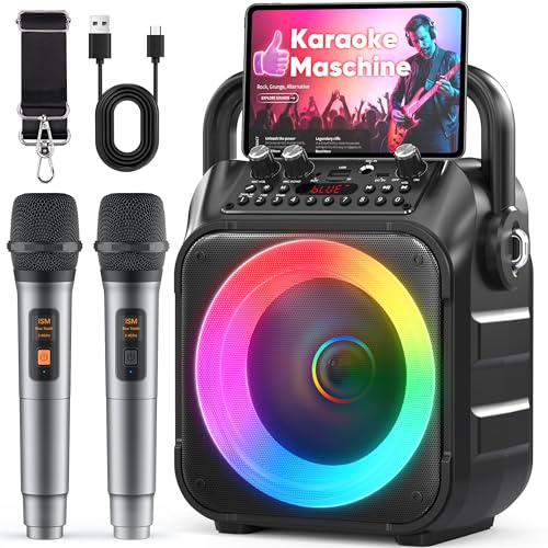Karaoke Maschine mit 2 kabellosen Mikrofonen, [Neueste] Karaoke Anlage für Erwachsene und Kinder,...