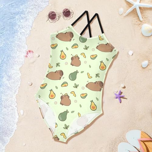 Image of Girls One Piece Swimsuits Capybara with Cute Strawberry Cute Swimwear Bathing Suits 3-10T