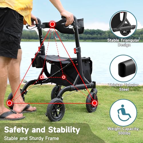 Image of MAXWALK Foldable Rollator Walker for Seniors with Seat, 18 lb Lightweight