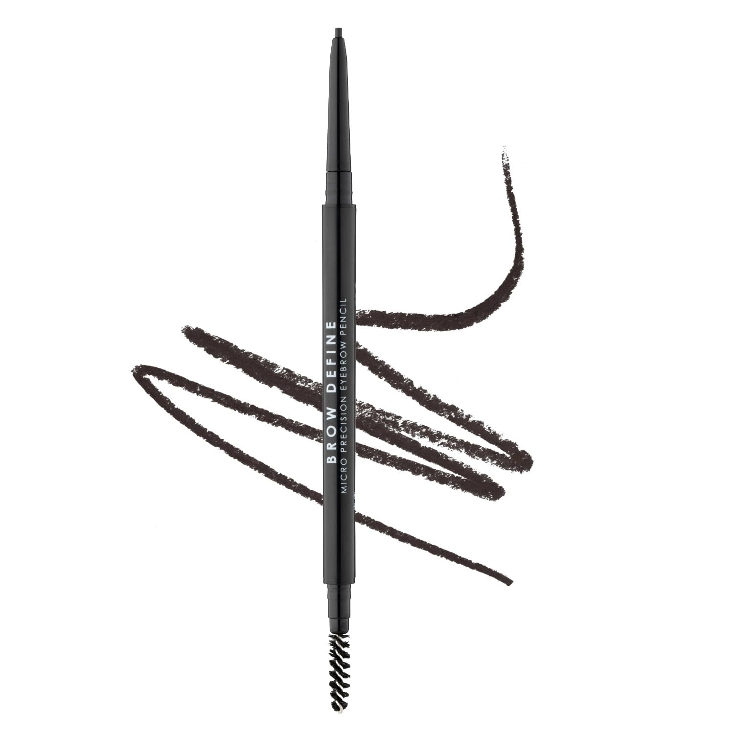 MUA Makeup Academy Brow Define, Black Micro Eyebrow Pencil with Spoolie Brush, For Dark Hair (Pack of 1) - Vegan & Cruelty Free