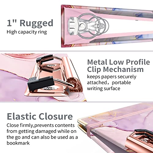 Lateefah 3 Ring Binder, 1 Inch Round Ring Binder With 5 Tab Dividers, Cute Clipboard Binders With 2 Pockets, Decorative Three Ring Binder For Women, School And Office Supplies #TOP2