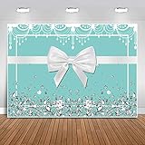 Sensfun Breakfast Blue Sweet 16 Birthday Backdrop Diamonds Bowknot Bridal Breakfast Party Photography Background for Women Girl Teal Turquoise Birthday Baby Shower Decorations Photo Booth Banner 7x5ft