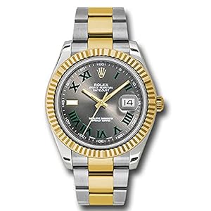 Rolex Datejust II 41 Grey Green Roman Dial Steel 18k Yellow Gold and Diamonds Mens Watch 116333