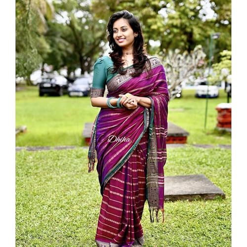 Image of Narayanpet Pure Cotton Avani Border Saree for Women with Running Blouse | Tassels | Traditional Woven Solid Design | Handloom Weave