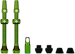 Muc-Off Tubeless Valves V2, 7075 Aluminum Presta, Green, 60mm | Built-In Core Removal Tool, Six-Slot Airflow Base, Three Pairs of Rubber Bases, Compatible with Foam Rim Inserts