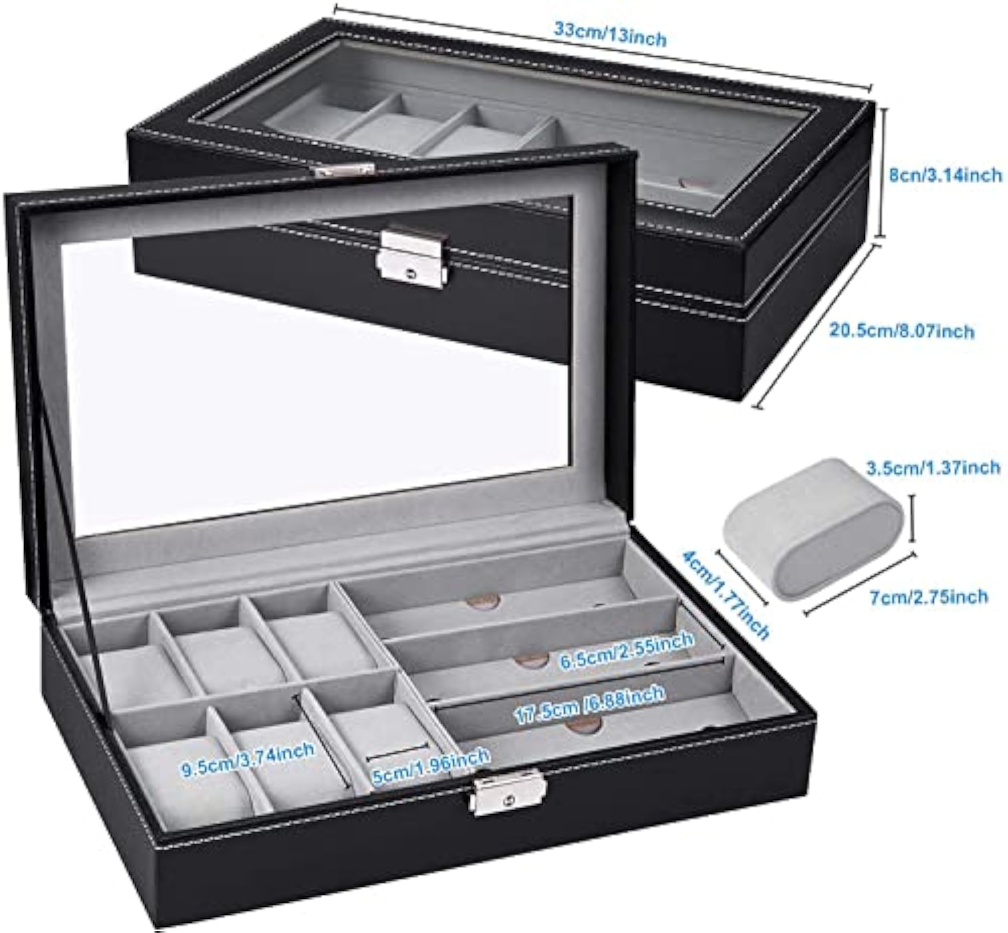 6-Slot Watch Box Organizer Case with Goggles Storage