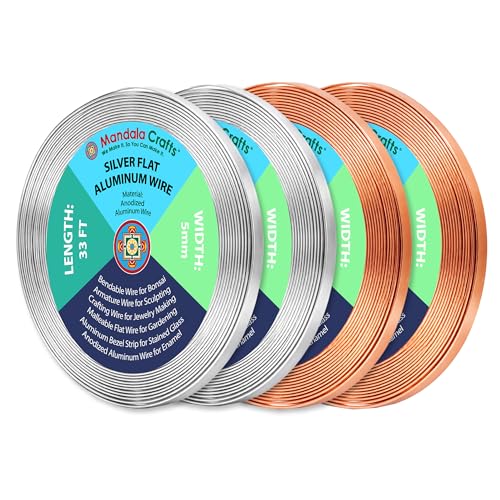 Image of Mandala Crafts 5mm Silver & Copper Tone Flat Aluminum Wire for Sculpting | 132 FT, Anodized, Colored, Tarnish Resistant, Bendable, Flexible, for Jewelry Making, Bezel, Bonsai, Armature, Outdoor