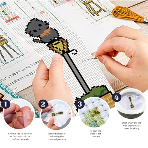 FREEBLOSS 6 Set Cross Stitch Kits with Instructions - Cartoon Cat Pattern Punch Needle Kit for Beginners - Bookmark Making Kit for Gift - Image 4