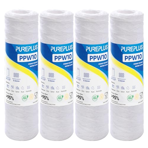Comparison: Best Filters For Well Water 6 PUREPLUS 5 Micron 10"x2.5" Whole House String Wound Sediment Filter for Well Water, Replacement Cartridge for Universal 10 inch RO System, WP-5, Aqua-Pure AP110, CFS110, Culligan P5, WFPFC4002, 4Pack