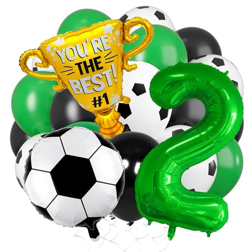 Soccer Balloons 2nd Birthday Decorations, Green 2 Balloon Number, Football Party Decorations Balloon World Cup Soccer Sports Theme Party Supplies Anniversary Decor