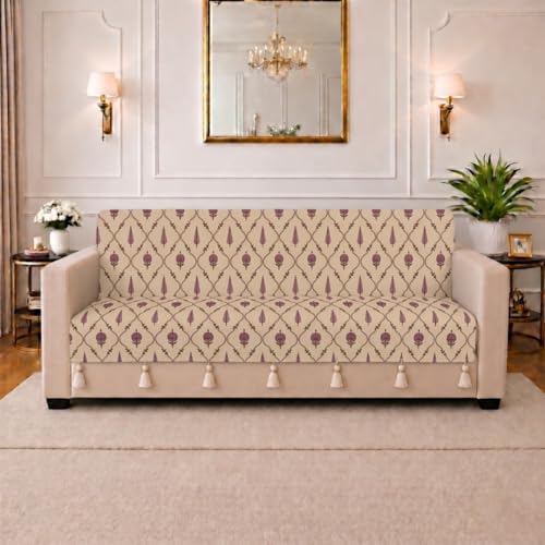 Image of STITCHNEST 'Eden Weaves Collection Series' 3 Seater Sofa Cover - Full Coverage| Elegant Woven Fabric, Decorative Tassels, Washable & Durable for Modern Living